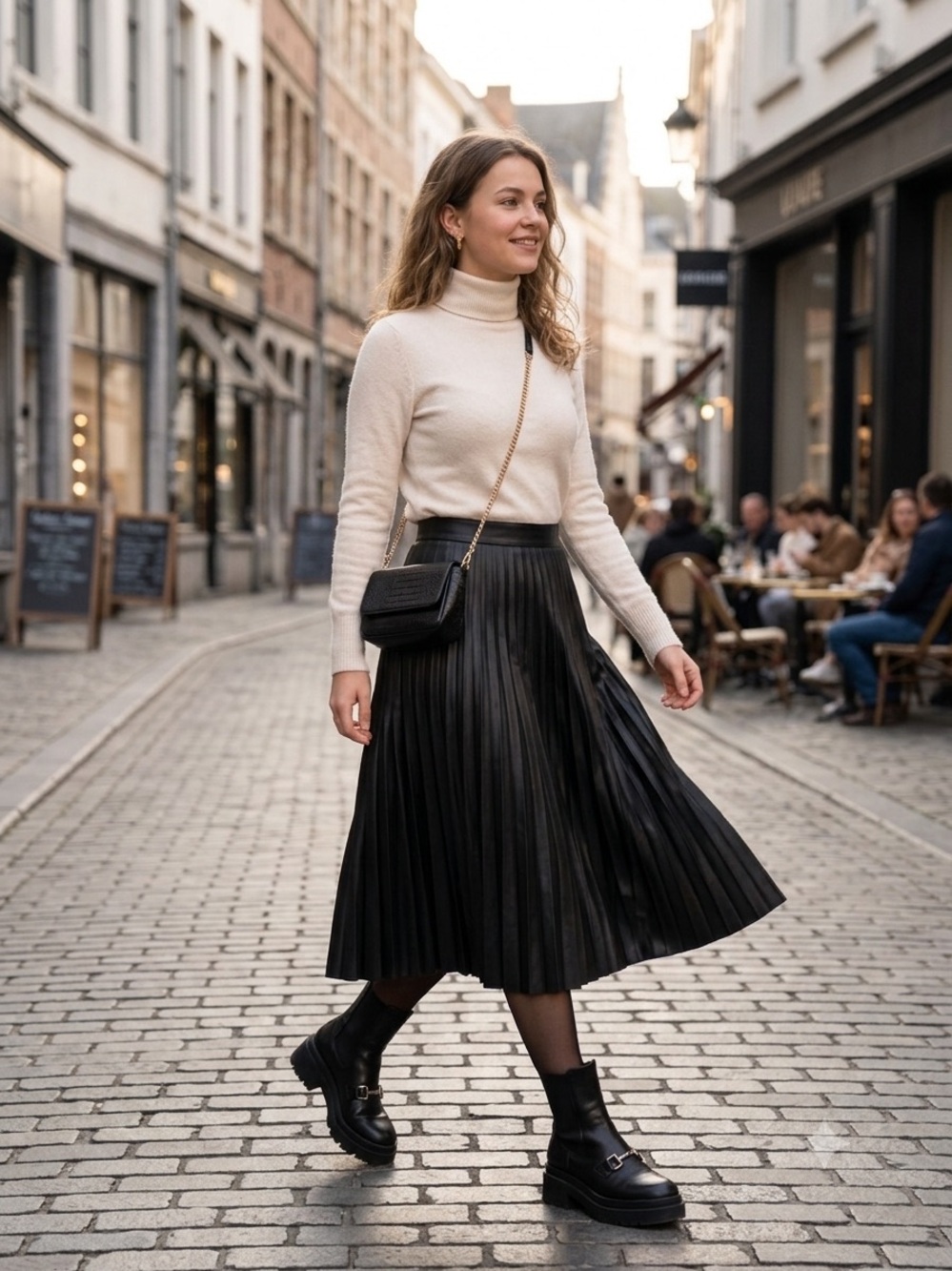 Womens Black Pleated Midi Skirt - Classic Chic